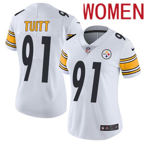 Women Pittsburgh Steelers 91 Stephon Tuitt Nike White Vapor Limited NFL Jersey